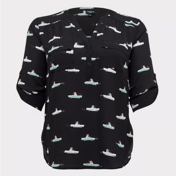 Torrid black frenchies Harper georgette novelty pullover 3/4 sleeve blouse - Picture 1 of 7